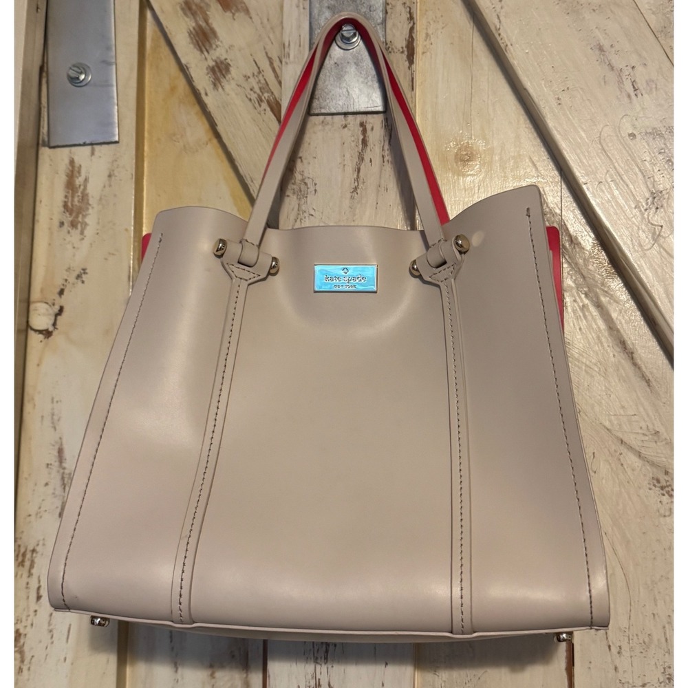 Kate Spade Élodie Leather Beige Red Interior Satchel Convertible Crossbody Bag